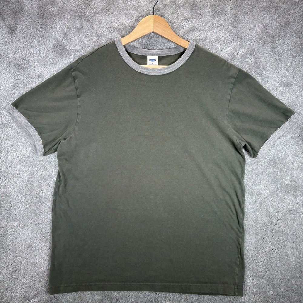 Vintage Old Navy T Shirt Mens M Green Ringer Cotton Short Sleeve Skater Gym Y2K